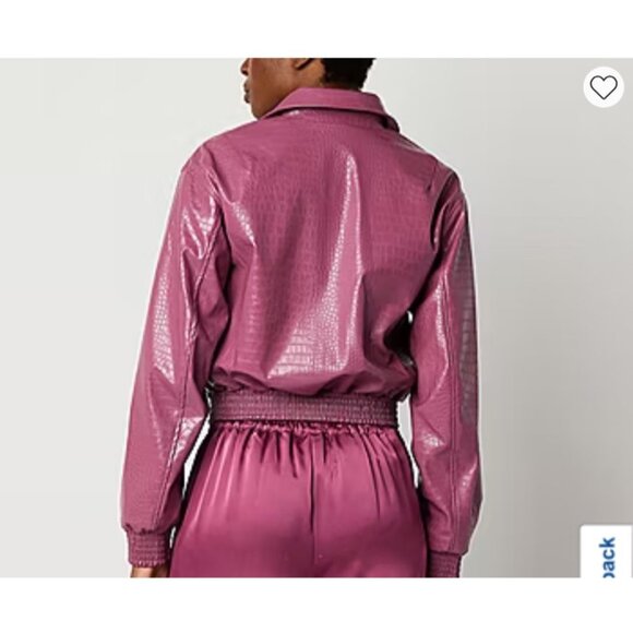 NWT-Worthington Womens Faux Croc Leather Bomber Jacket & mini Skirt Set Pink - Picture 4 of 16